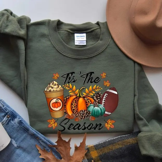 Tis The Season Sweatshirt, Fall Pumpkin Shirt, Football Shirts For Women, Women Fall Tees, Fall Season Shirts, Cute...