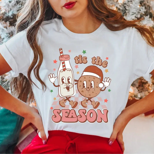 Tis The Season T-Shirt, Funny Christmas Shirt, Women Christmas Tee, Christmas Holiday Tee, Xmas Gift Shot Sleeve, Matching Christmas Party T-Shirt.