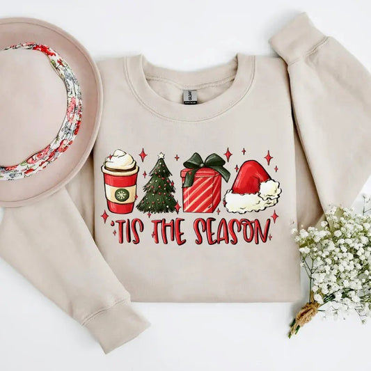 Tis the Season Christmas Sweatshirt, Christmas Coffee Shirt, Funny Christmas Crewneck Festive Holiday Tshirt Christmas...