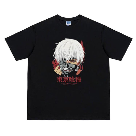 Tokyo Ghoul "Kaneki" Vintage Oversized Tee Anime T-shirt 100% Cotton Original Design Men's Top for Fans Menswear Tshirt