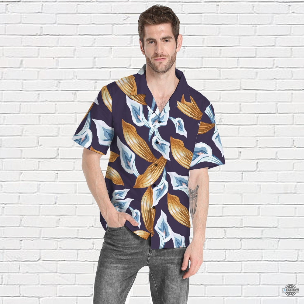 Tom Selleck Hawaiian Shirts For Sale 3D Printed Tom Selleck Magnum Pi Calla Lily Purple Aloha Beach Shirt And Shorts 80S Movie Cosplay Button Up Shirts