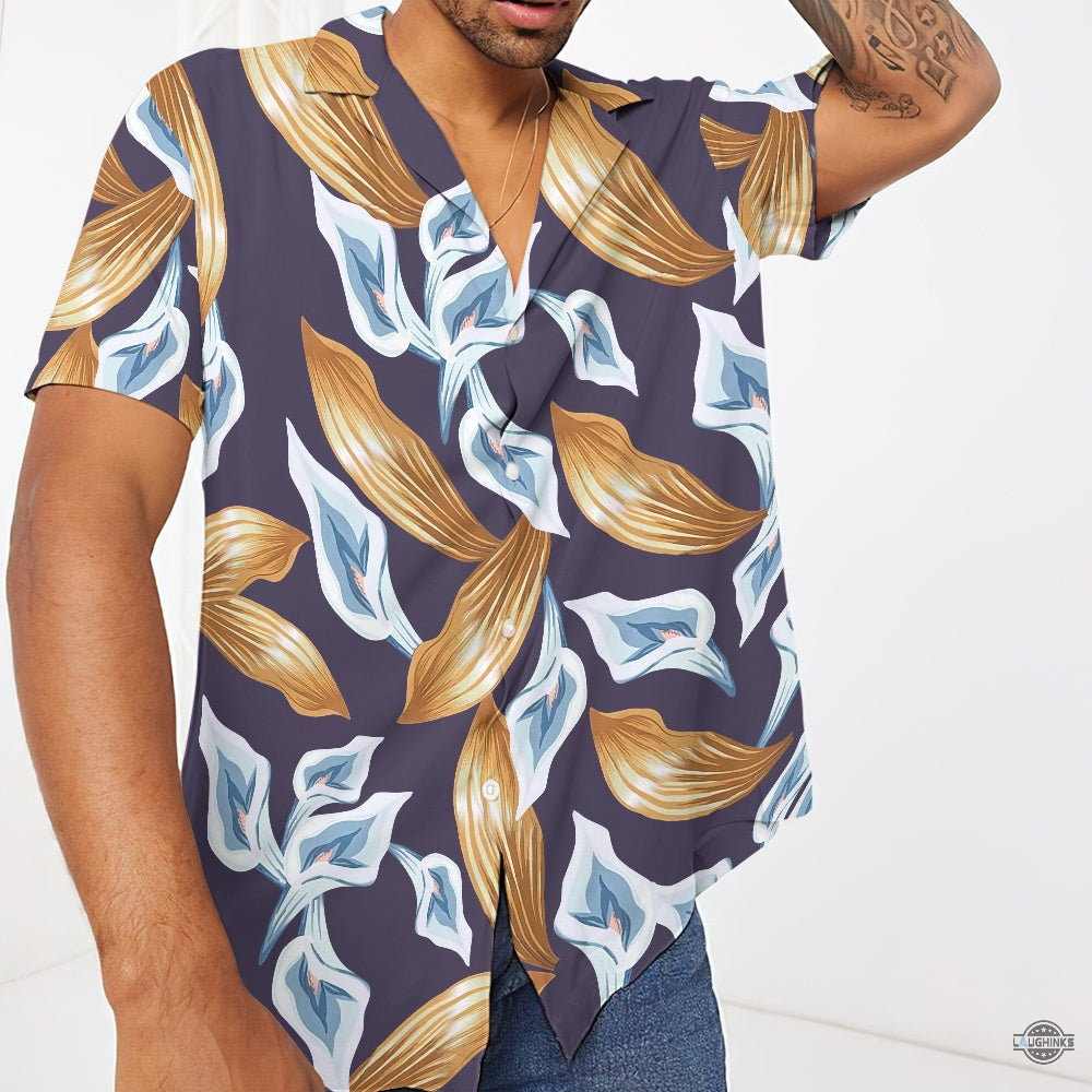 Tom Selleck Hawaiian Shirts For Sale 3D Printed Tom Selleck Magnum Pi Calla Lily Purple Aloha Beach Shirt And Shorts 80S Movie Cosplay Button Up Shirts