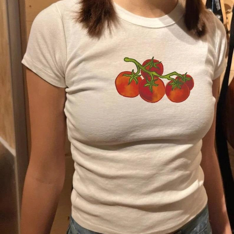 Tomato Girl Baby Tee, Coquette Baby Tee, Pinterest Aesthetic Baby Tee Fit Streetwear Hoodie, Sweatshirt | InkThreadWorks.com