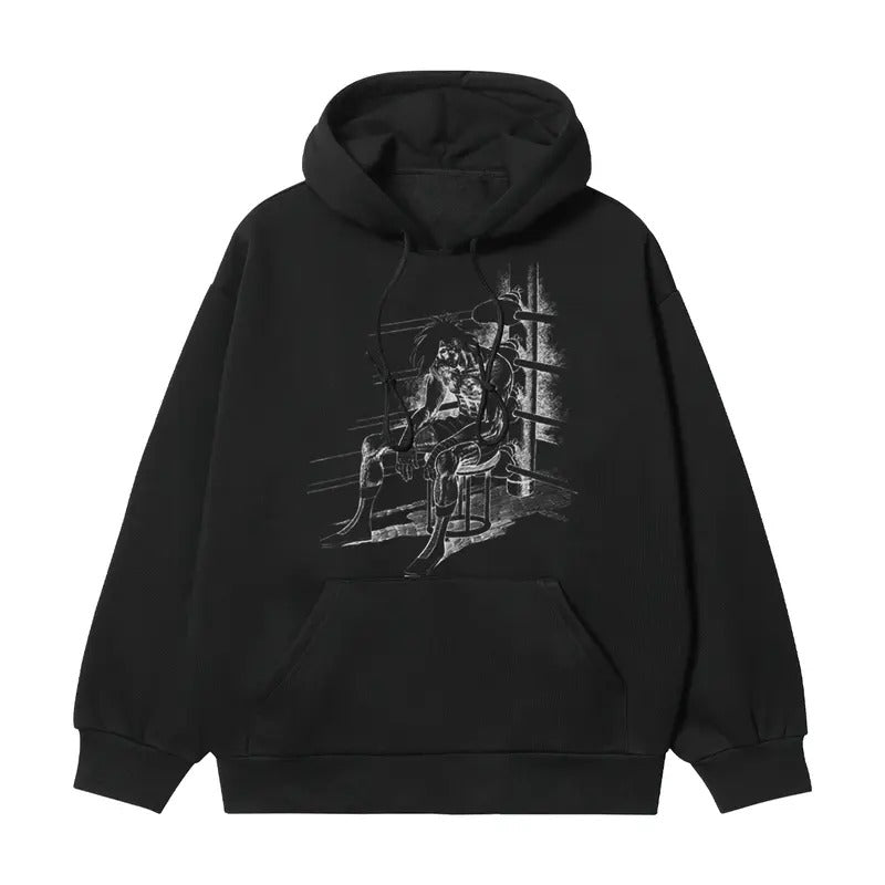 Tomorrow's Joe "Burned Out" Heavyweight Vintage Hoodie Cotton Blend Classic Anime Sweatshirt Menswear Tops Pullover Long Sleeve Casual Biker Black Operator Baggy