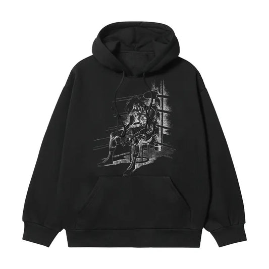Tomorrow's Joe "Burned Out" Heavyweight Vintage Hoodie Cotton Blend Classic Anime Sweatshirt Menswear Tops Pullover Long Sleeve Casual Biker Black Operator Baggy