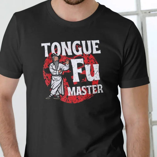 Tongue Fu Master T-Shirt - Unisex Cotton T-Shirt with Graphic Design Featuring Text and Character, Casual Style for Men