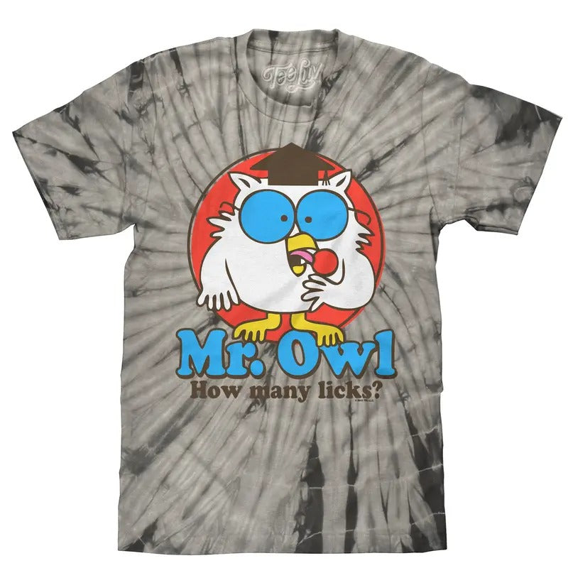 Tootsie Pop Mr. Owl How Many Licks Tie Dye T-Shirt - Black Tie Dye Hoodie, Sweatshirt | InkThreadWorks.com