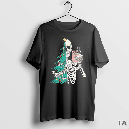 Top Christmas Sorta Merry Sorta Scary Skeleton Xmas T Shirt Sweater Hoodie, Sweatshirt | InkThreadWorks.com