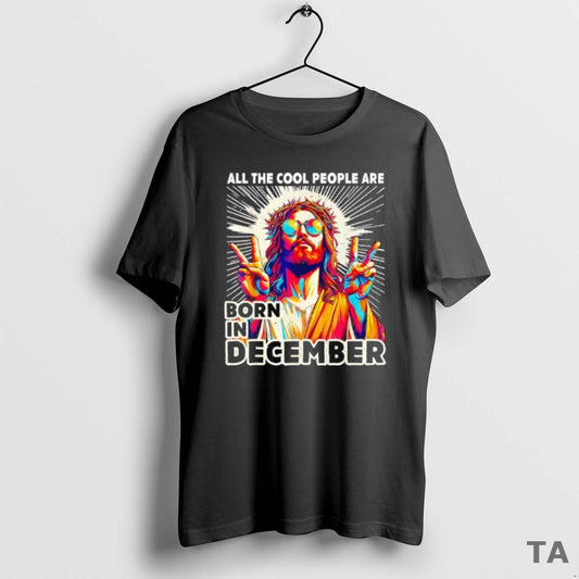 Top Jesus Making A Peace Sign All The Cool People Are Born In December Retro T-Shirts, Hoodie, Sweatshirt