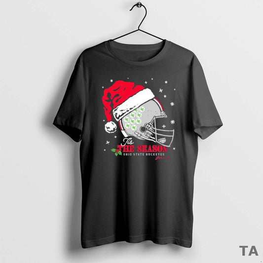 Top Ohio State Santa Helmet Tis The Season T Shirt Sweater Hoodie, Sweatshirt | InkThreadWorks.com