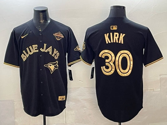 Toronto Blue Jays #30 Alejandro Kirk Blue Jays Retro 5 Gold Text Style 2