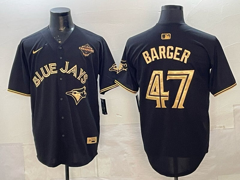 Toronto Blue Jays #47 Addison Barger Blue Jays Retro 5 Gold Text Style 2