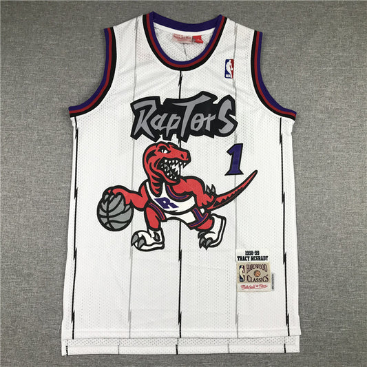 Toronto Raptors #1 McGrady MN Raptors 1 White Big Dragon Retro Logo Style 4
