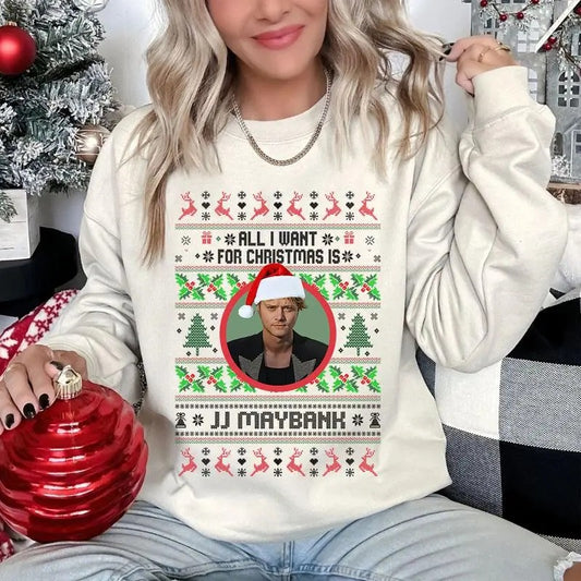Trending All I Want for Christmas is JJ Maybannk Sweatshirt, Xmas JJ Maybannk Cute Shirt Hoodie | InkThreadWorks.com