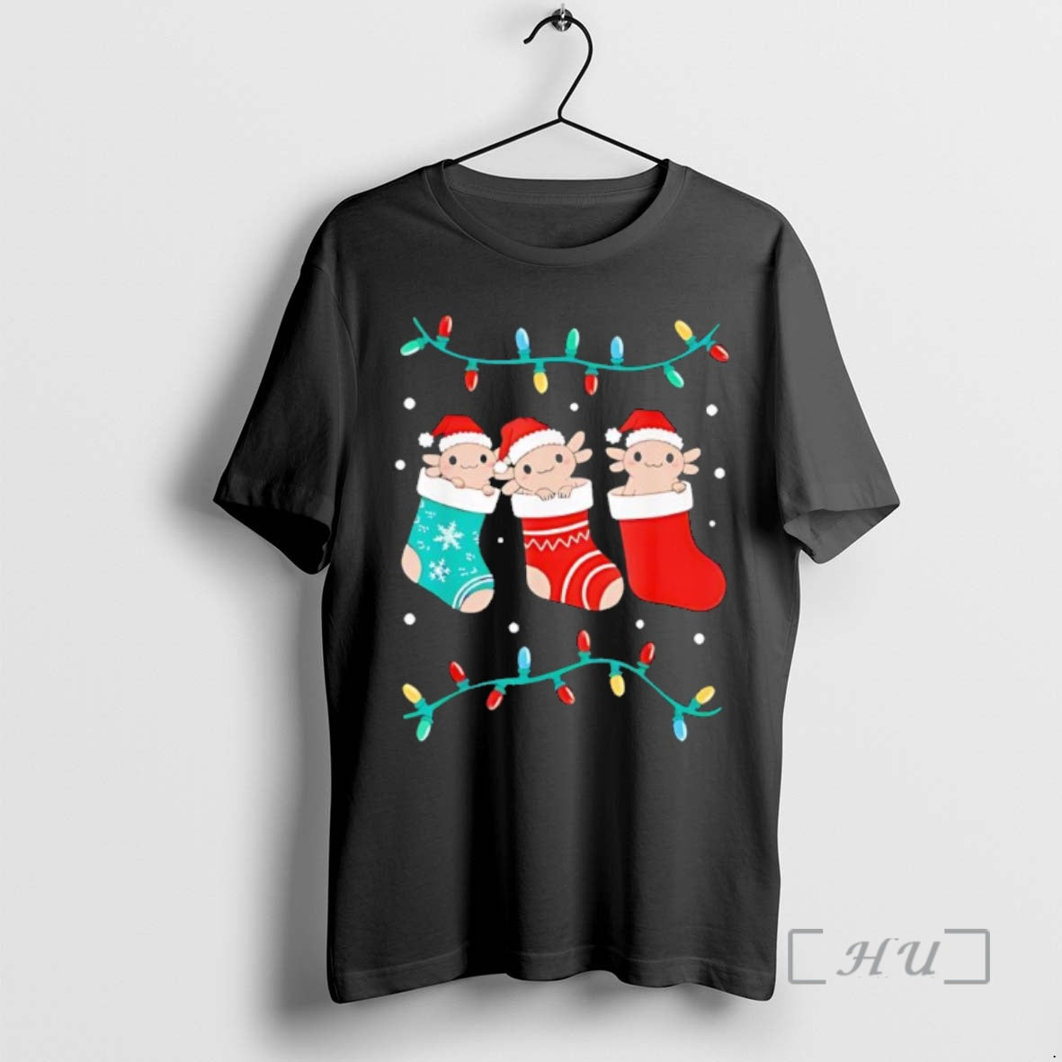 Trending Axolotl Christmas Stocking Black T-Shirts, Hoodie, Sweatshirt | InkThreadWorks.com