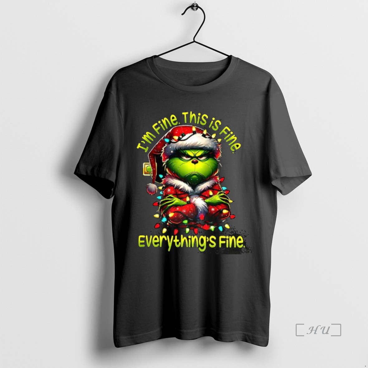 Trending Grinch Im Fine This Is Fine Everythings Fine String Lights Christmas Premium T Shirts Hoodie, Sweatshirt