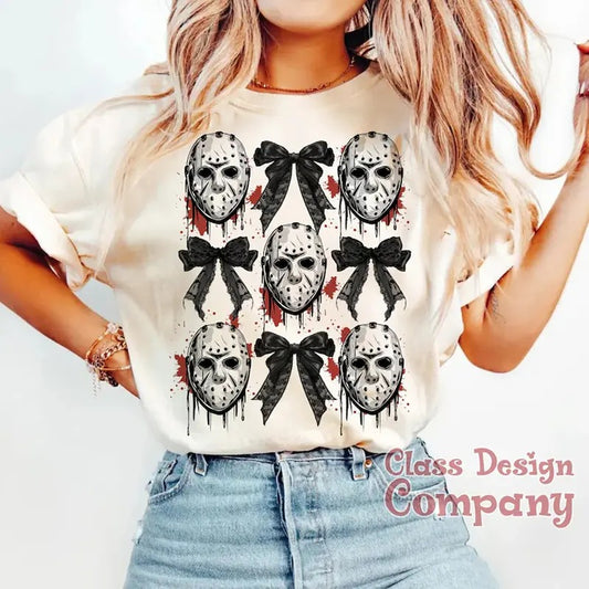 Trending Halloween Horror Faces Shirts, Halloween Coquette Bow t-shirt, Horror Movie Character T-shirt for Halloween Top Womenswear