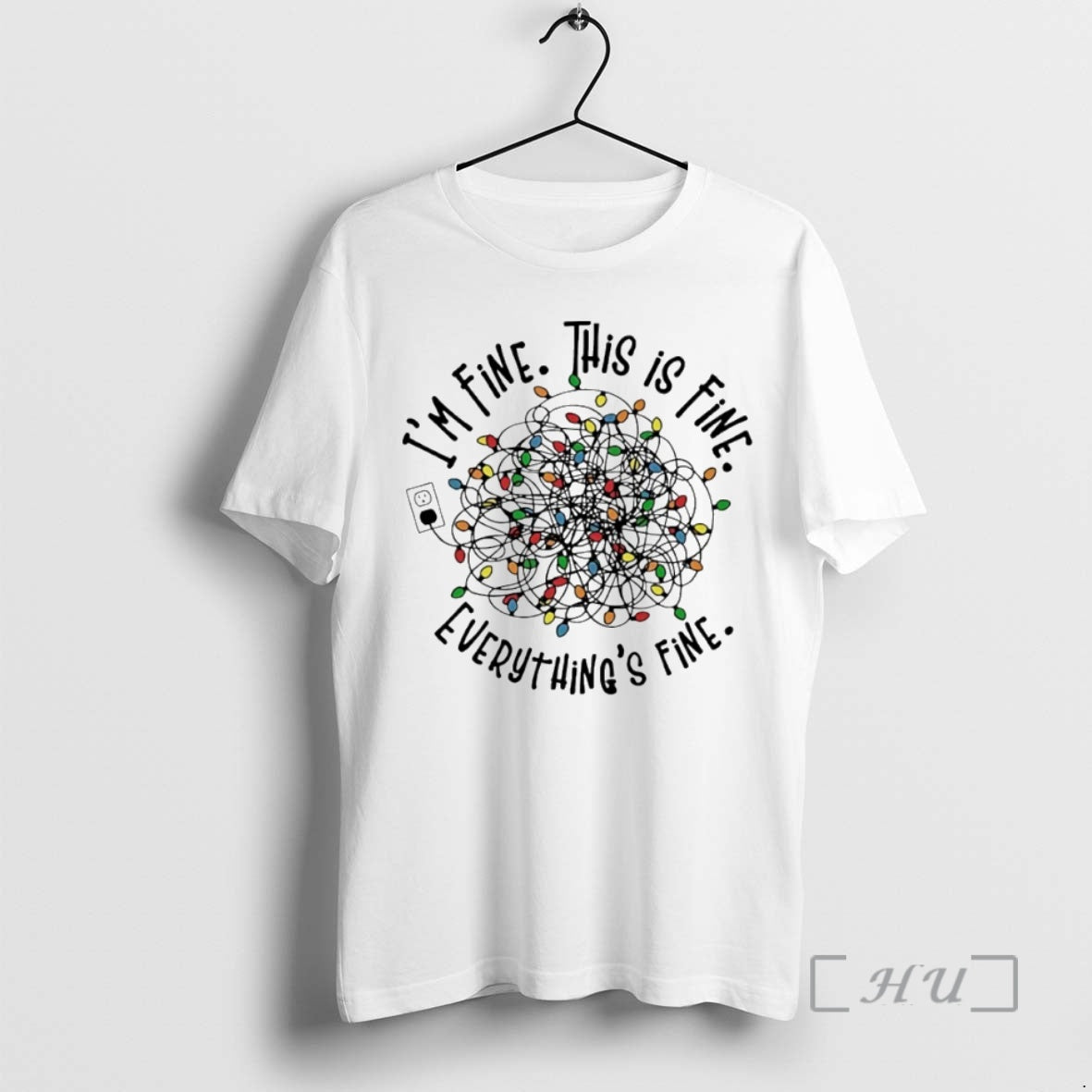 Trending Im Fine This Is Fine Everything Is Fine Christmas Lights Circle Premium T Shirts Hoodie, Sweatshirt