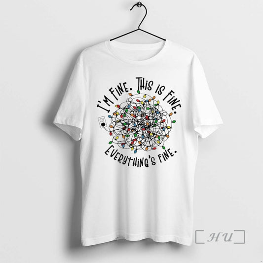 Trending Im Fine This Is Fine Everything Is Fine Christmas Lights Circle Premium T Shirts Hoodie, Sweatshirt