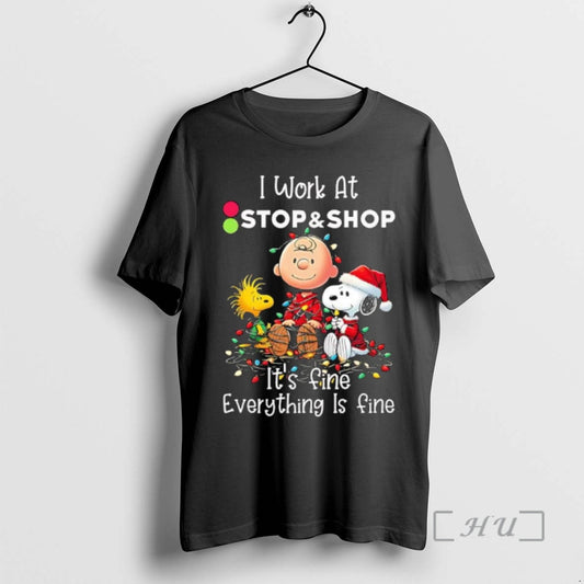 Trending Peanuts Characters Christmas Lights I Work At Stop Shop Its Fine Everything Is Fine T-Shirts, Hoodie, Sweatshirt