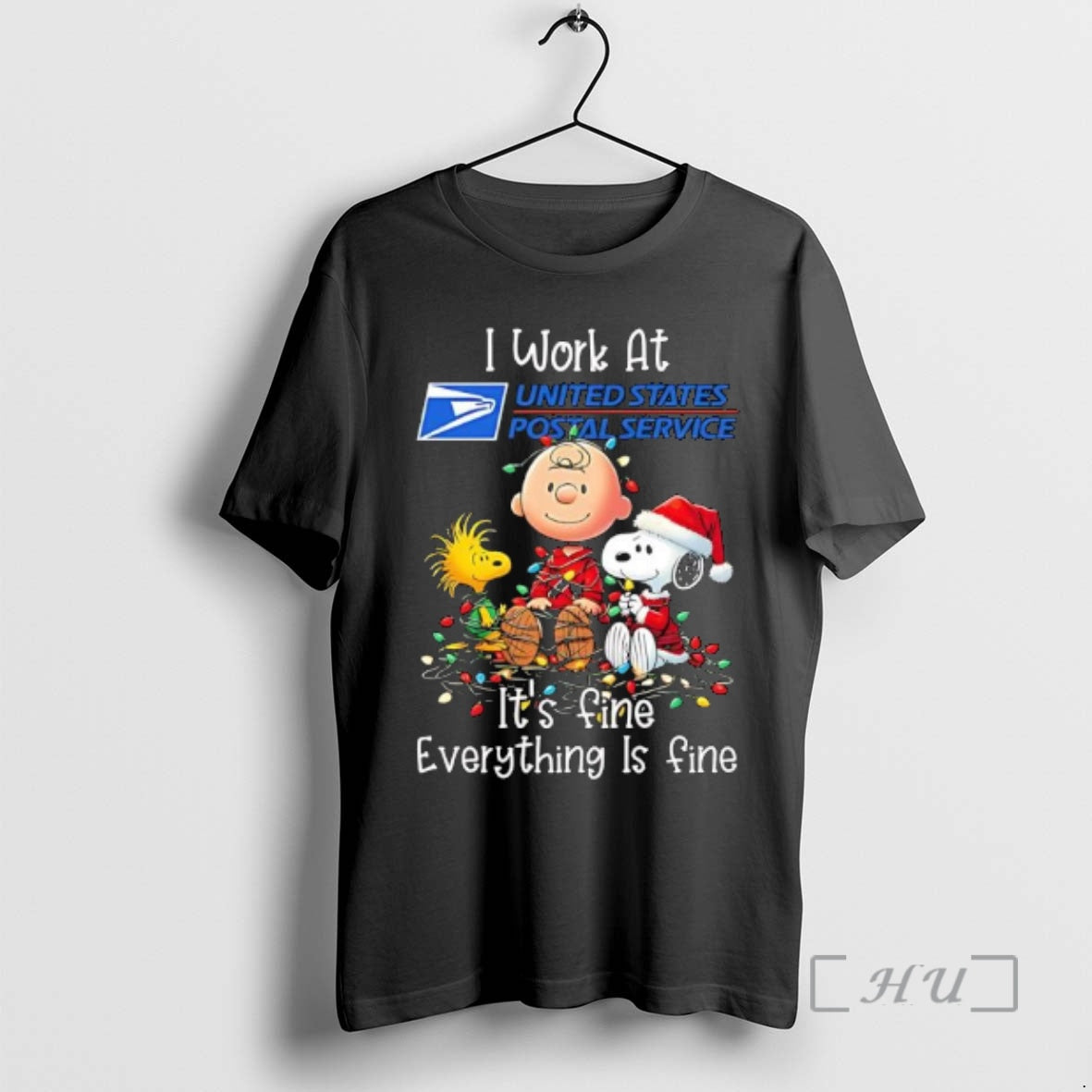 Trending Peanuts Characters Christmas Lights I Work At United States Postal Service Its Fine Everything T-Shirts, Hoodie,...