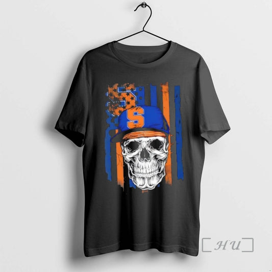 Trending Skull Wearing A Cap Syracuse Orange Us Flag T-Shirts, Hoodie, Sweatshirt | InkThreadWorks.com