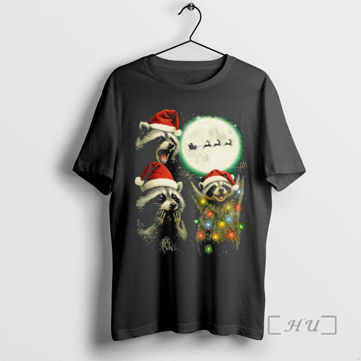 Trending Three Raccoons With The Moon Christmas Santa Claus T-Shirts, Hoodie, Sweatshirt | InkThreadWorks.com