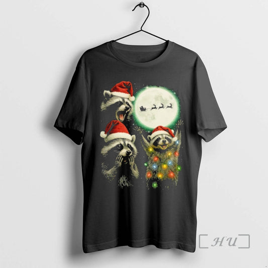 Trending Three Raccoons With The Moon Christmas Santa Claus T-Shirts, Hoodie, Sweatshirt | InkThreadWorks.com