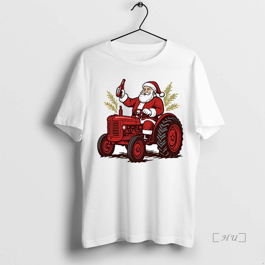 Trending Tractor Santa Drinking Beer Christmas T-Shirts, Hoodie, Sweatshirt | InkThreadWorks.com
