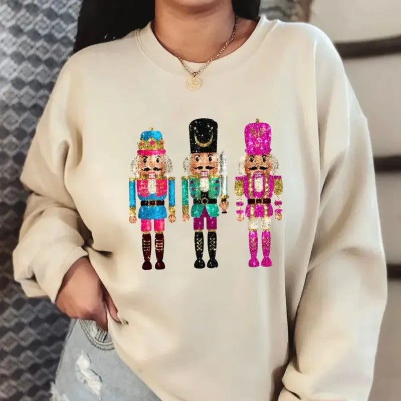 Trendy Christmas Nutcracker Sweatshirt, Girly Christmas Shirt, Unisex Long Sleeve Crewneck Shirt Hoodie | InkThreadWorks.com