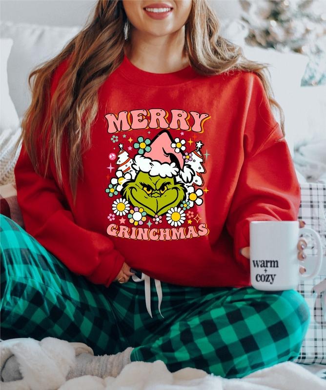 Trendy Christmas Sweatshirt, Retro Floral Christmas Hoodie, Funny Holiday Gift Sweater, Winter Holiday Gift Sweatshirt...