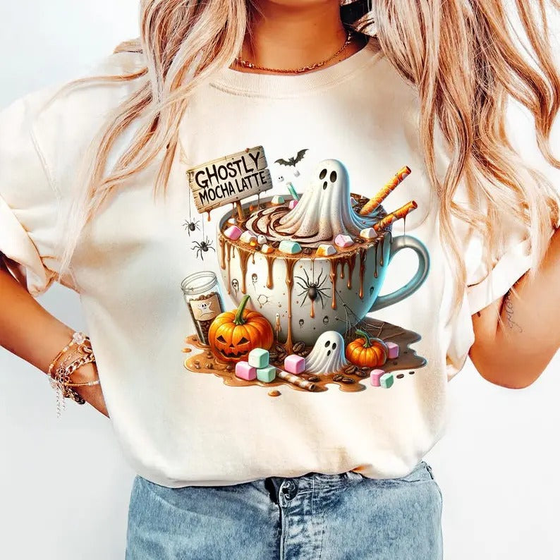 Trendy Ghosts tshirt, Boo Jee Ghost Halloween Shirts, Latte Chucks Fannies Ghost Shirt, Teenage Girl Halloween Ghosts,...