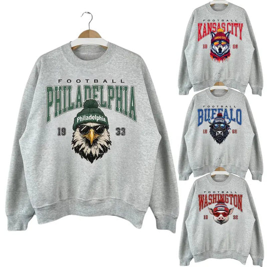 Trendy Mascot in Beanie with Sunglasses Sweatshirt - All Team Football Mascot Shirt Hoodie | InkThreadWorks.com