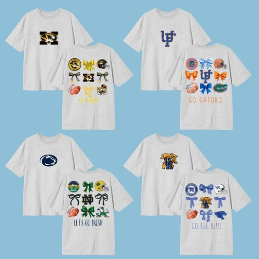 Trendy NCAA College Bow Graphic T-Shirt 2025, Game Day Spirit Shirt for Women, All Teams Fan Tee, Cute Football Shirt, Unisex Gameday Apparel for Fans