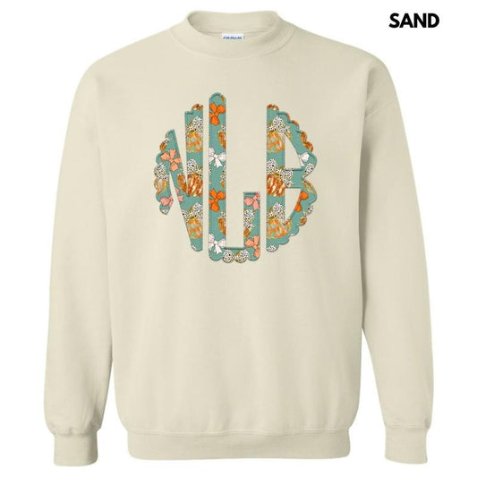 Trendy Pumpkin & Bow Monogram Sweatshirt 'NLB' T-Shirts, Hoodie | InkThreadWorks.com