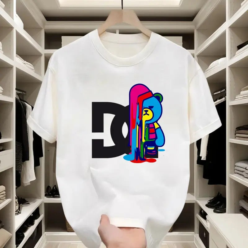 Trendy Rainbow Bear! Light & Comfy, Short - sleeve T - shirt, Eye - catching Graphic Prints, Great for Street Style and Casual Meet - ups