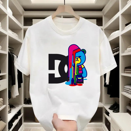 Trendy Rainbow Bear! Light & Comfy, Short - sleeve T - shirt, Eye - catching Graphic Prints, Great for Street Style and Casual Meet - ups