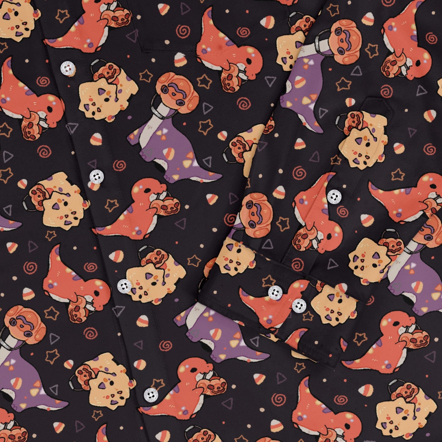 Trick or Treat Dinos Long Sleeve Button Up Shirt