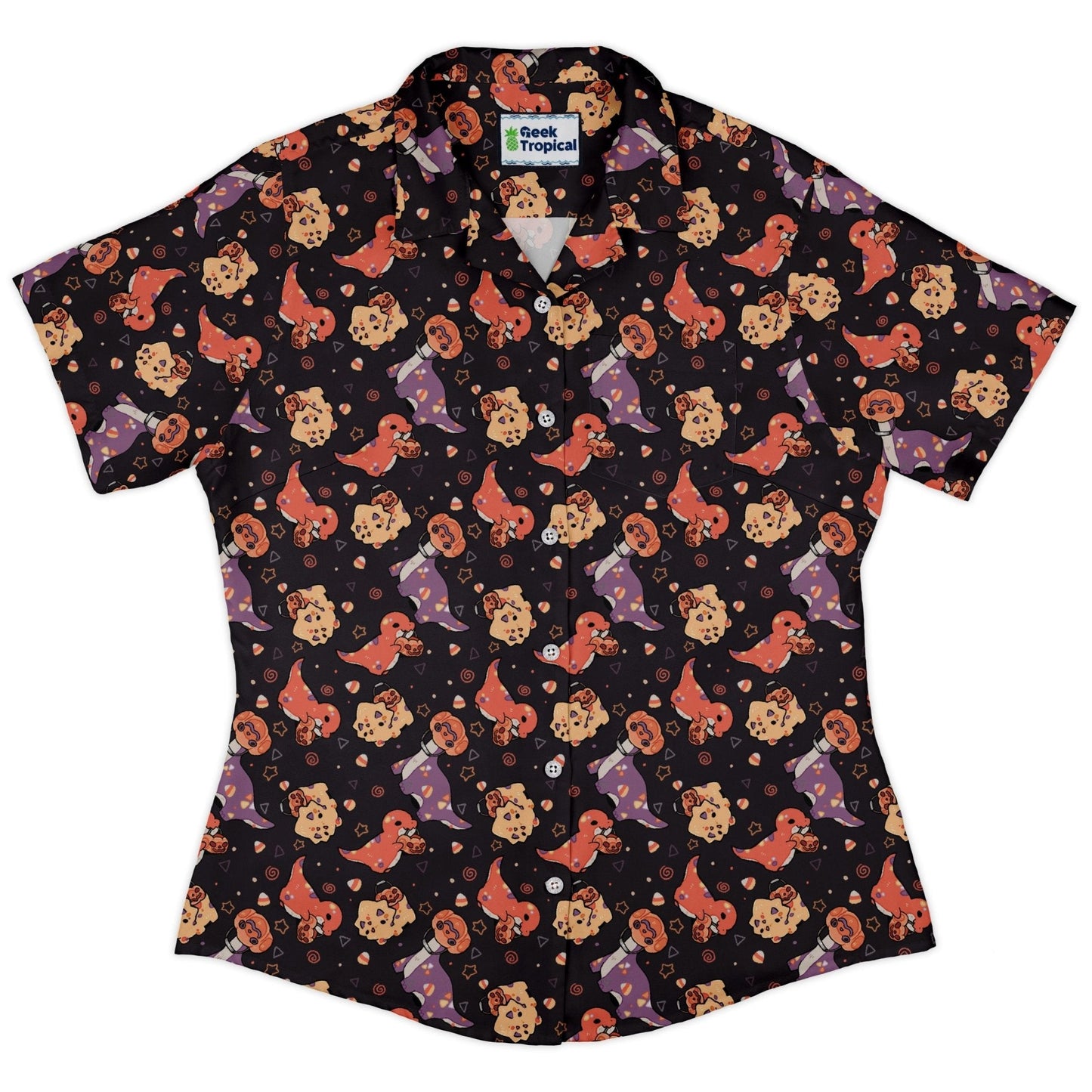Trick or Treat Dinos Curvy Button Up Shirt