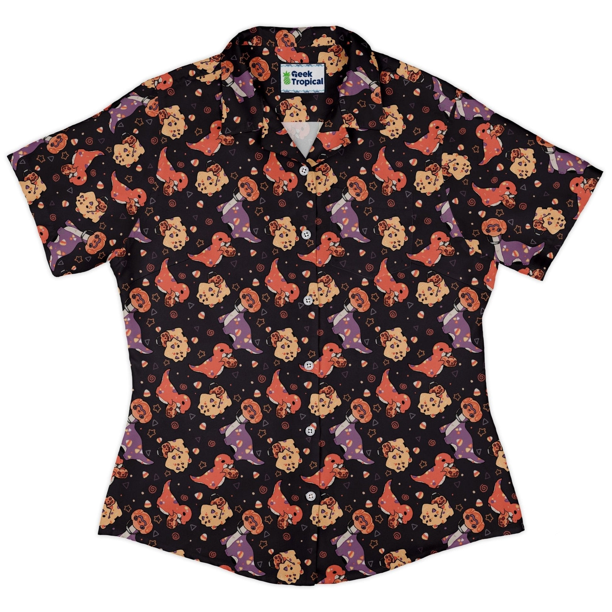 Trick or Treat Dinos Curvy Button Up Shirt