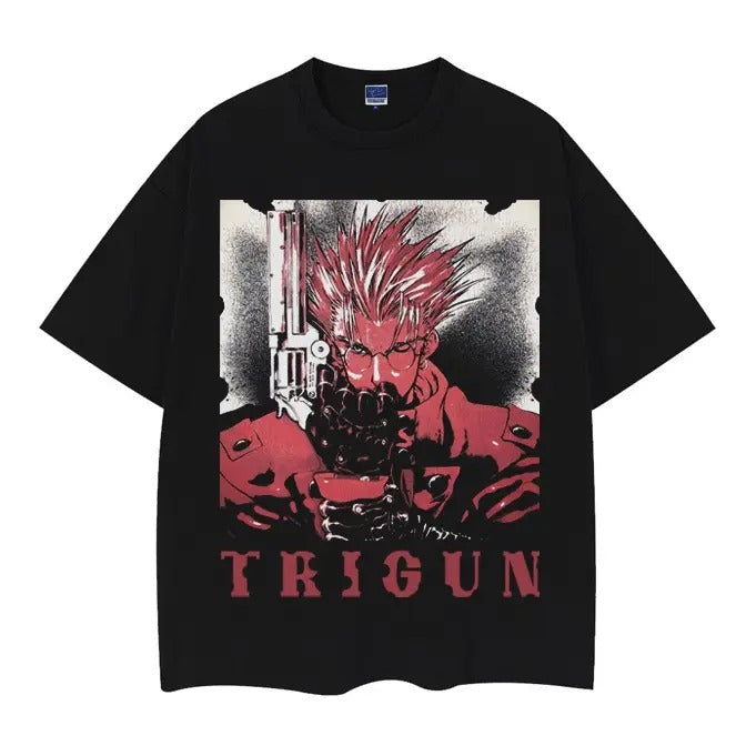 Trigun "Vash the Stampede" Heavyweight Vintage Tee 100% Cotton OVERSIZED Anime T-shirt sublimation shirt cotton shirt Top Casual Black Man Crew Necks Menswear