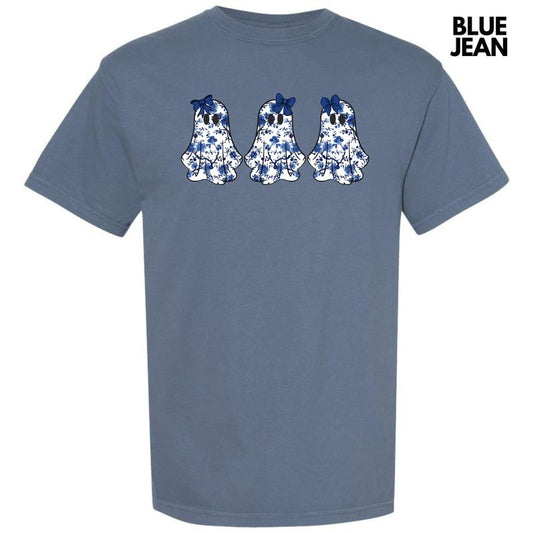 Triple Blue Floral Ghosts Comfort Colors T-Shirt 'NLB' Hoodie, Sweatshirt | InkThreadWorks.com