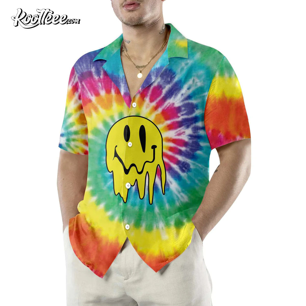 Trippy Hippie Rainbow Tie Dye Hippie Hawaiian Shirt