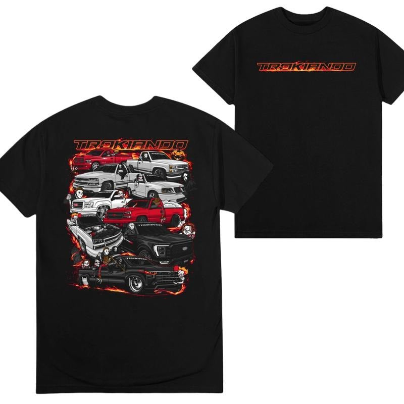 Trokiando Pickup Trucks and Characters T-shirt, Car Merch Graphic Design Shirt For Men, Menswear Classic