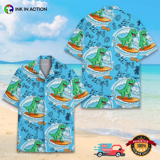 Tropical Dinosaur Surfing Hawaiian Shirt