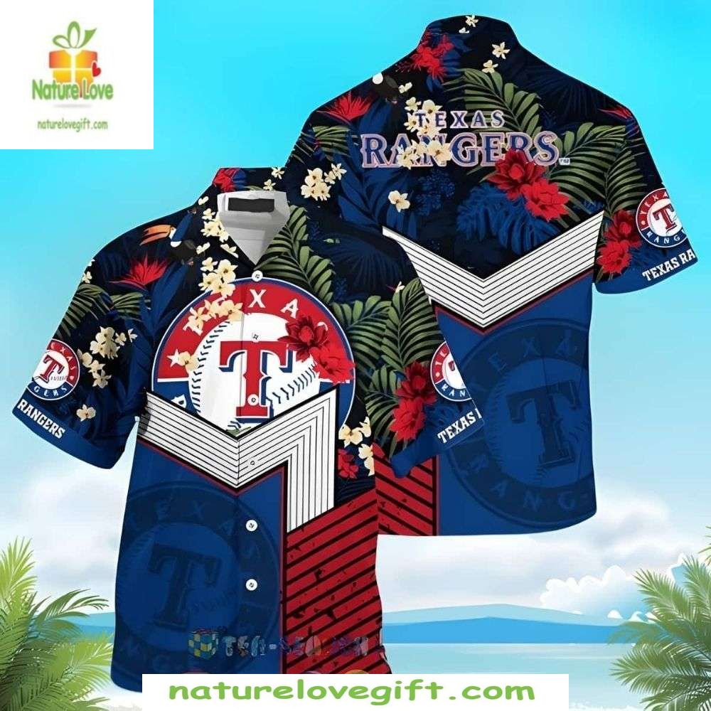 MLB Texas Rangers Hawaiian Shirt Tropical Flower Baseball Apparel