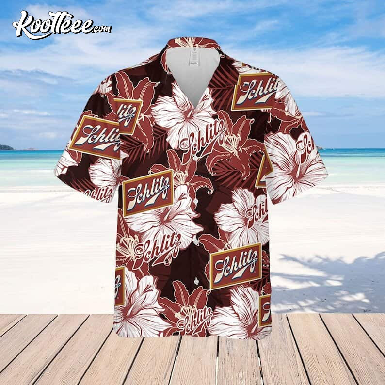 Tropical Flower Pattern Schlitz Beer Hawaiian Shirt