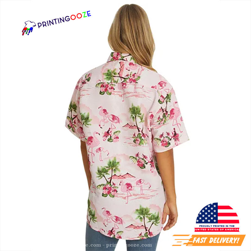 Tropical Island Beach Pink Flamingos Hawaiian Shirt