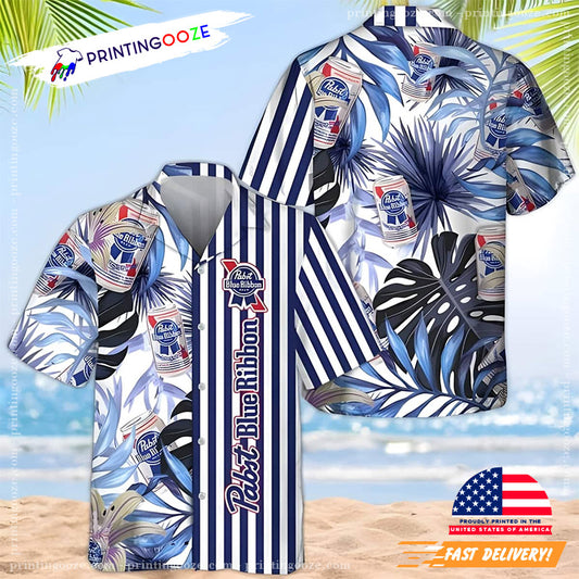 Tropical Leaf Pabst Blue Ribbon Beer Hawaiian Shirt