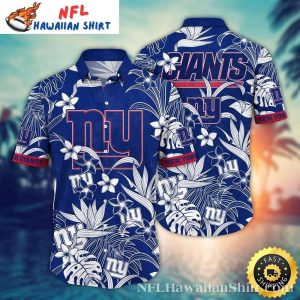 Tropical Night NY Giants Aloha Shirt - Midnight Navy Monstera Leaf Design